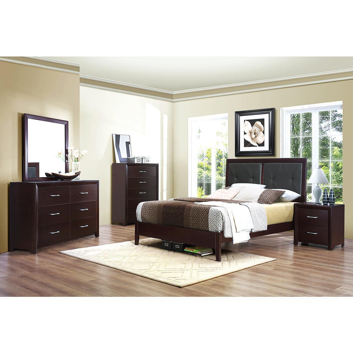 Edina Black Modern Wood And Engineered Wood Faux Leather Upholstered Tufted Headboard Full Bed - Ella Furniture