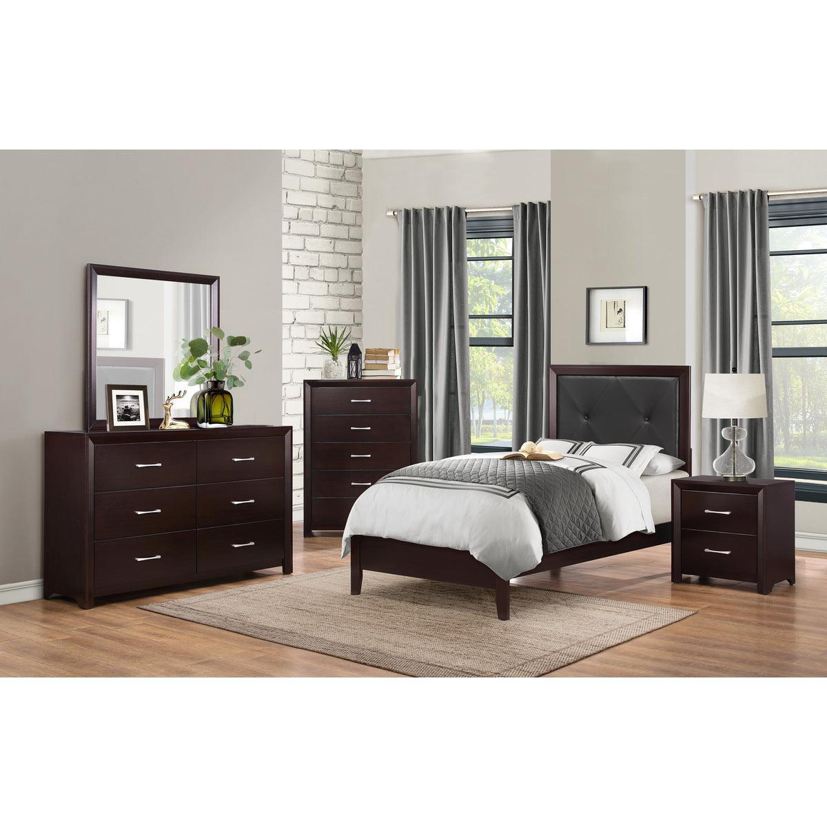 Edina Cherry Wood And Engineered Wood Faux Leather Upholstered Tufted Youth Twin Panel Bed - Ella Furniture