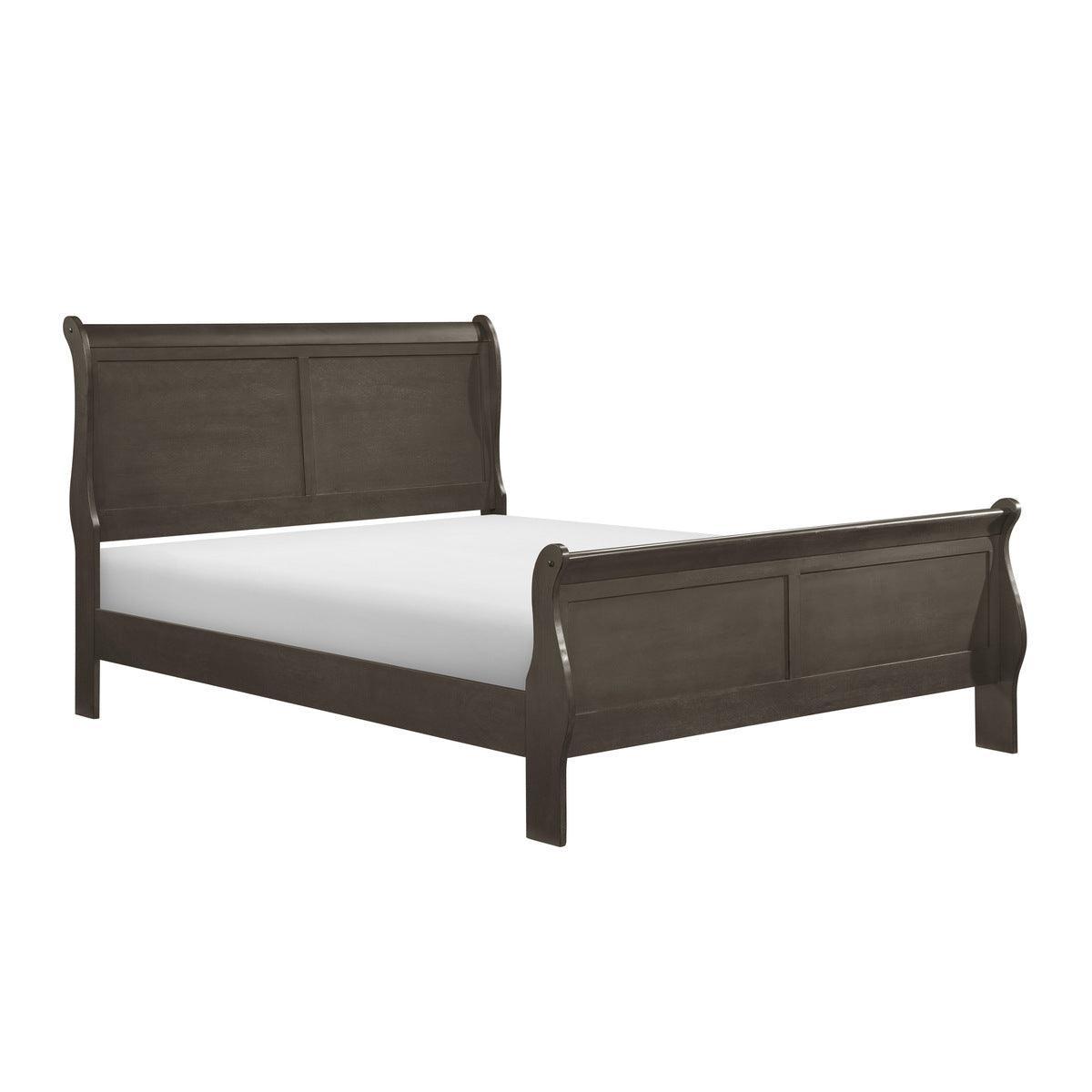 Mayville Stained Gray Modern Traditional Okume Veneer Wood And Engineered Wood King Sleigh Bed - Ella Furniture