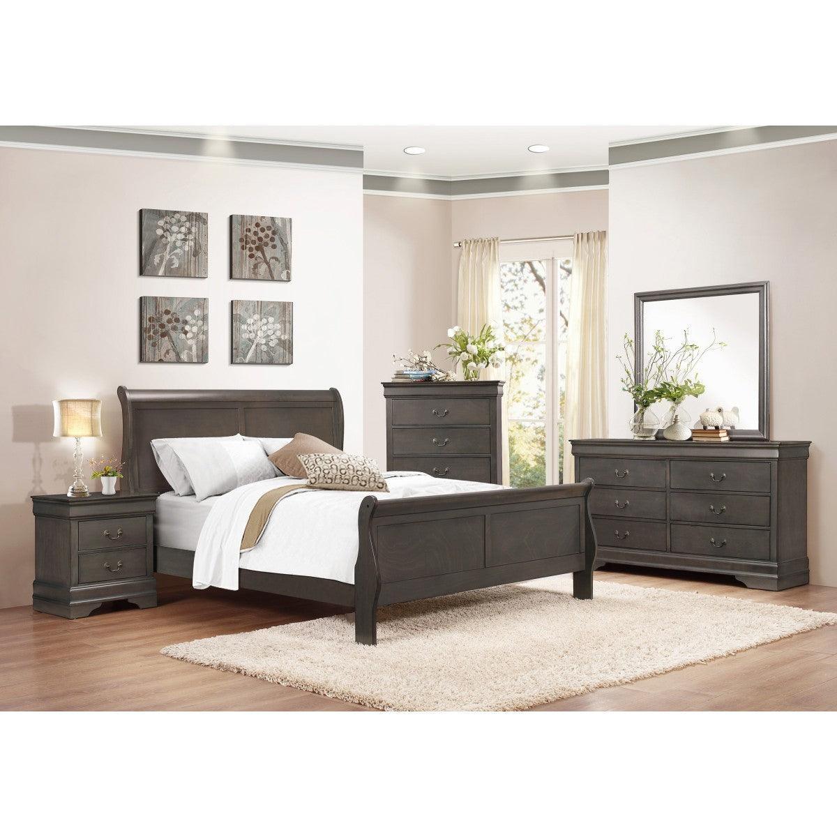 Mayville Stained Gray Modern Traditional Okume Veneer Engineered Wood Youth Queen Sleigh Bed - Ella Furniture