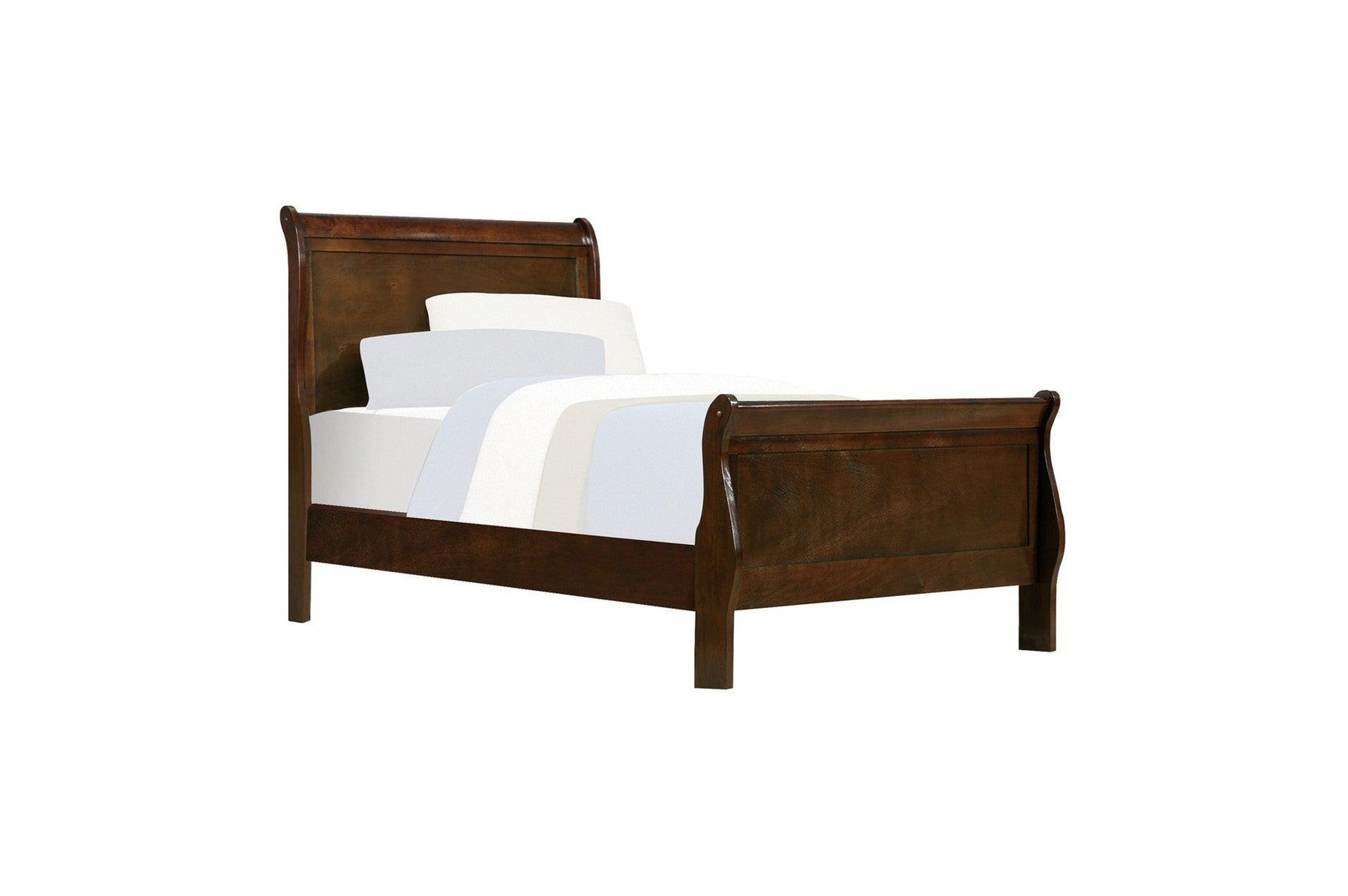 Mayville Brown Cherry Modern Traditional Okume Veneer Engineered Wood Youth Sleigh Bedroom Set - Ella Furniture