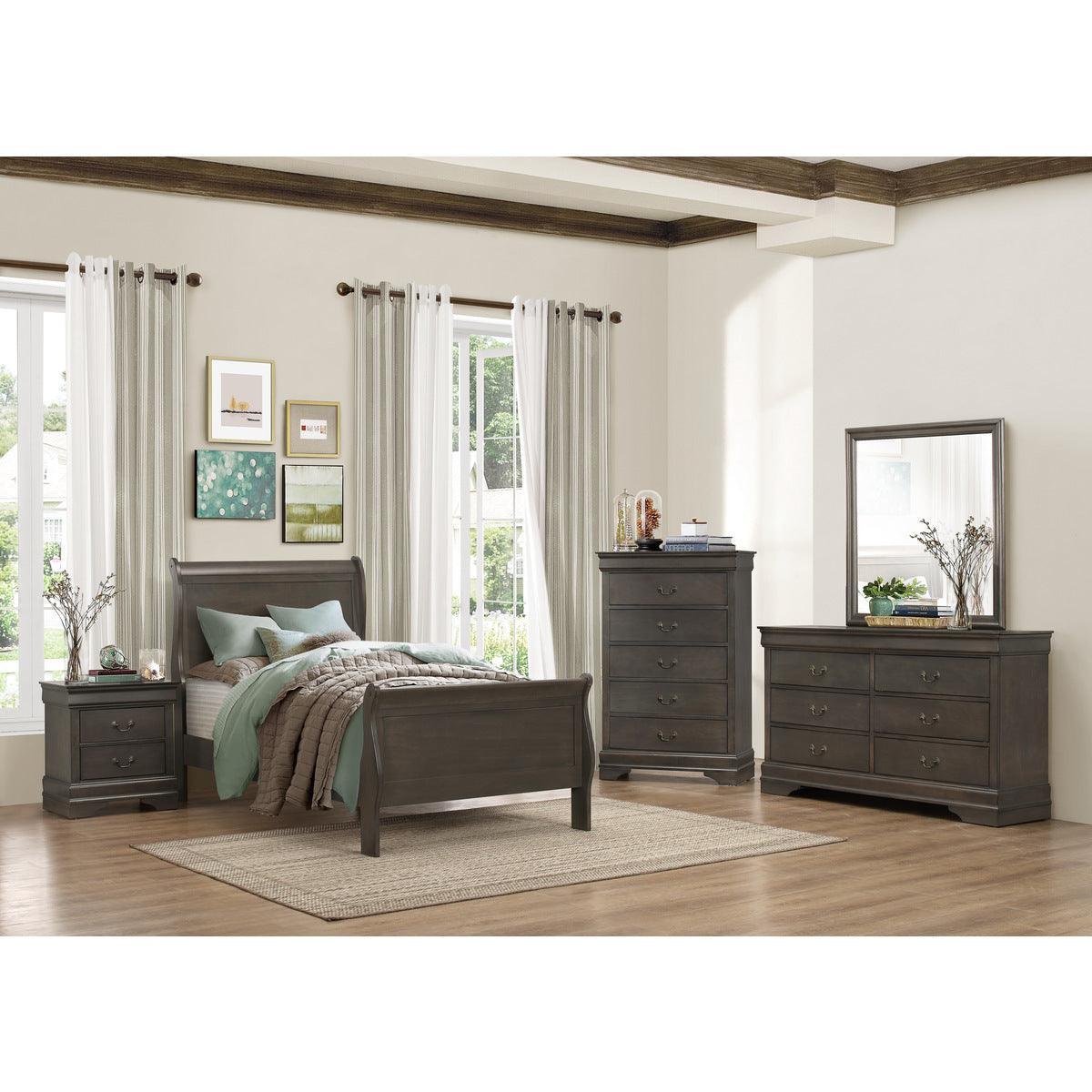 Mayville Stained Gray Modern Traditional Okume Veneer, Wood And Engineered Wood Twin Bed - Ella Furniture