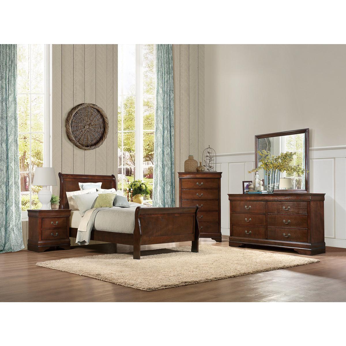 Mayville Brown Cherry Modern Traditional Okume Veneer Wood, Engineered Wood Youth Twin Sleigh Bed - Ella Furniture