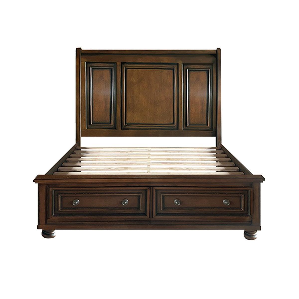 Cumberland Brown Cherry Modern Birch Veneer Wood And Engineered Wood King Sleigh Platform Bed - Ella Furniture