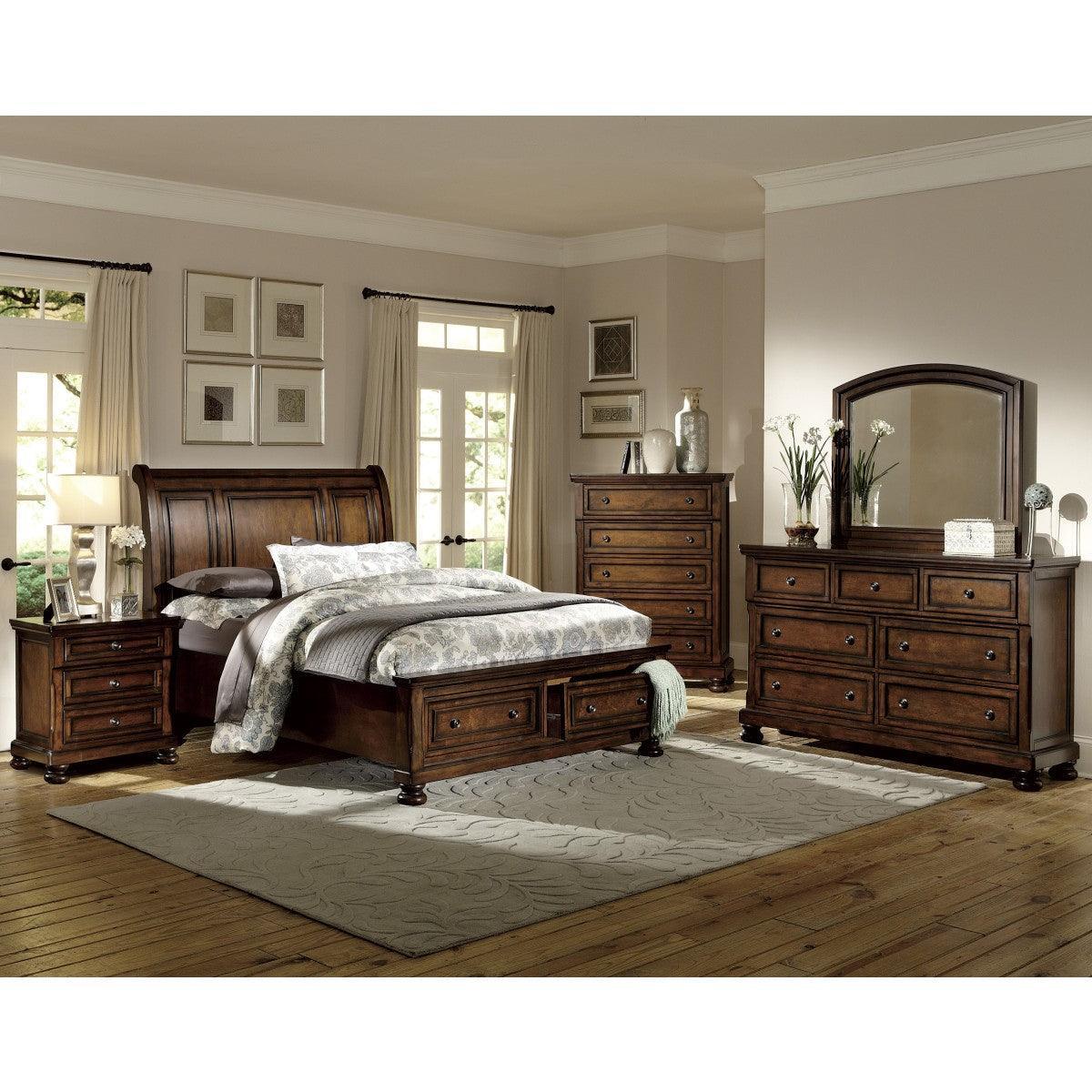 Cumberland Brown Cherry Modern Birch Veneer Wood And Engineered Wood King Sleigh Platform Bed - Ella Furniture