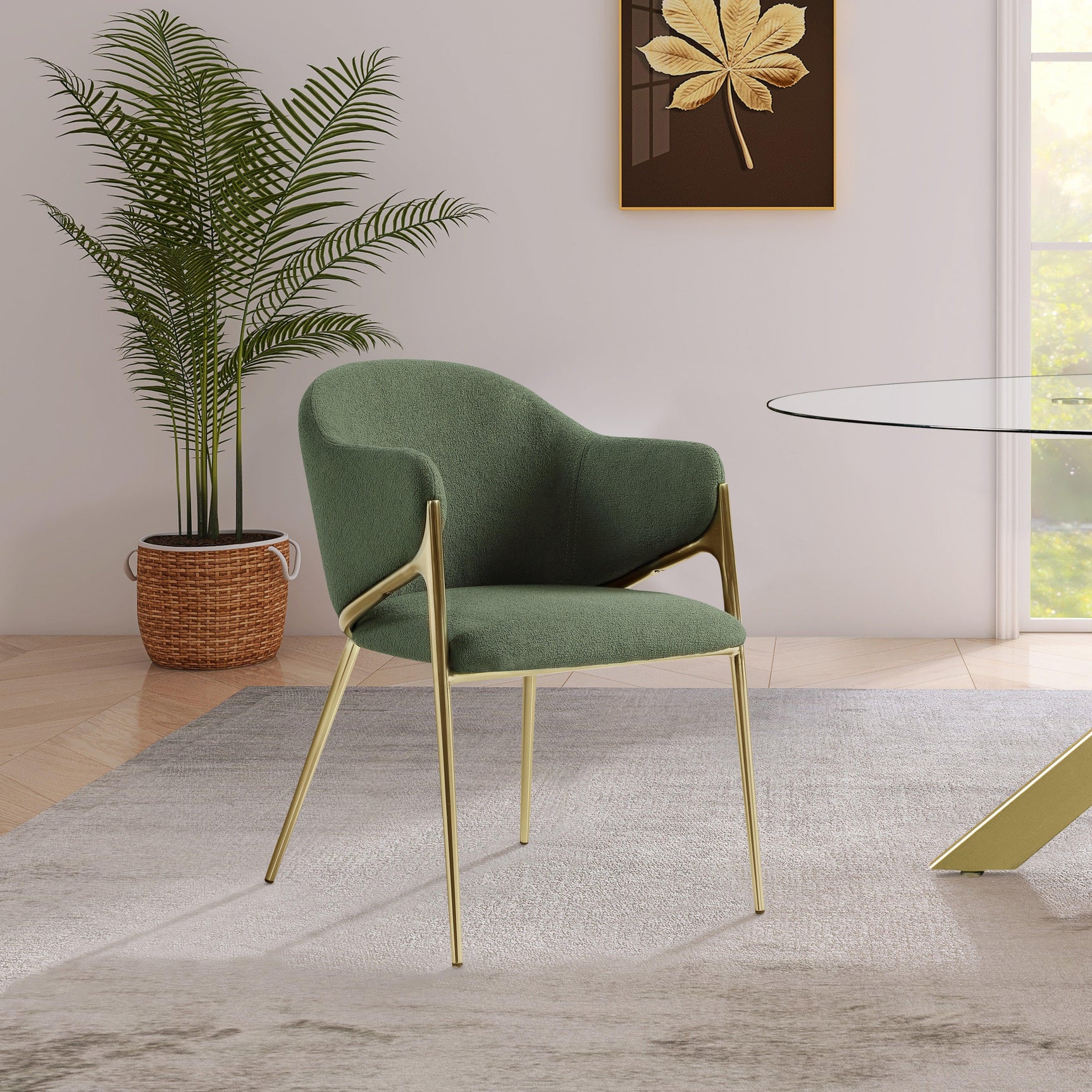 Nial Green Boucle Fabric Dining Chair - Ella Furniture
