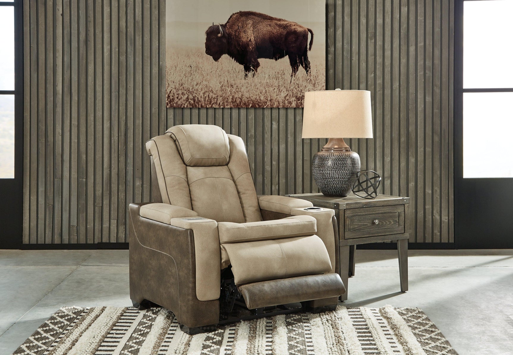 Next-gen Durapella Sand Faux Leather Power Recliner - Ella Furniture
