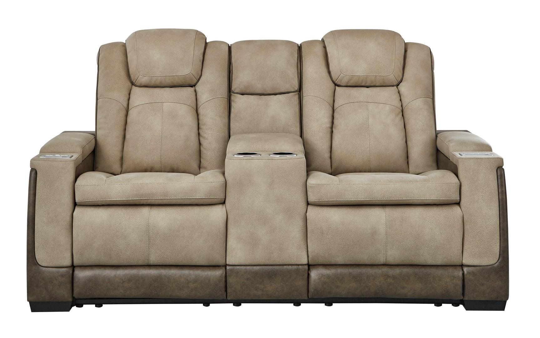 Next-gen Durapella Sand Faux Leather Power Reclining Loveseat With Console - Ella Furniture