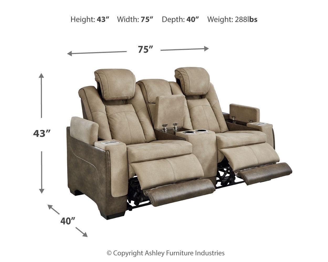 Next-gen Durapella Sand Faux Leather Power Reclining Loveseat With Console - Ella Furniture