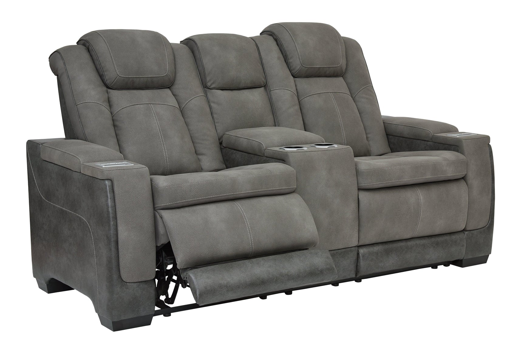 Next-gen Durapella Slate Faux Leather Power Reclining Loveseat With Console - Ella Furniture