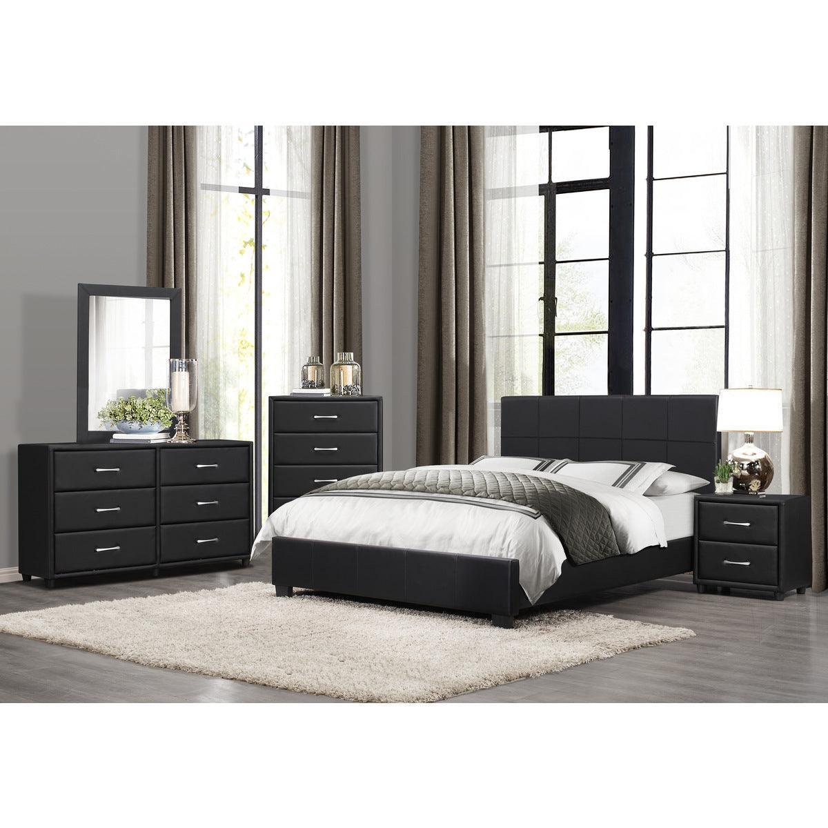 Lorenzi Black Contemporary Solid Wood And Plywood Faux Leather Upholstered Youth Queen Panel Bed - Ella Furniture