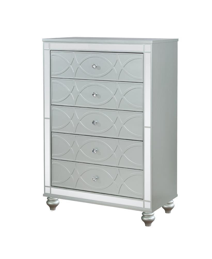Gunnison 5-Drawer Chest Silver Metallic - Ella Furniture
