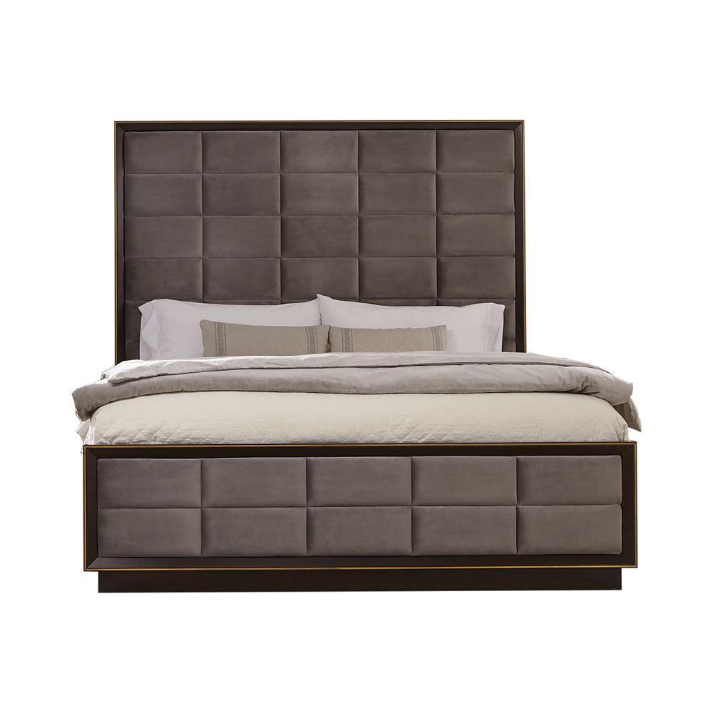Durango Queen Upholstered Bed Smoked Peppercorn And Grey - Ella Furniture