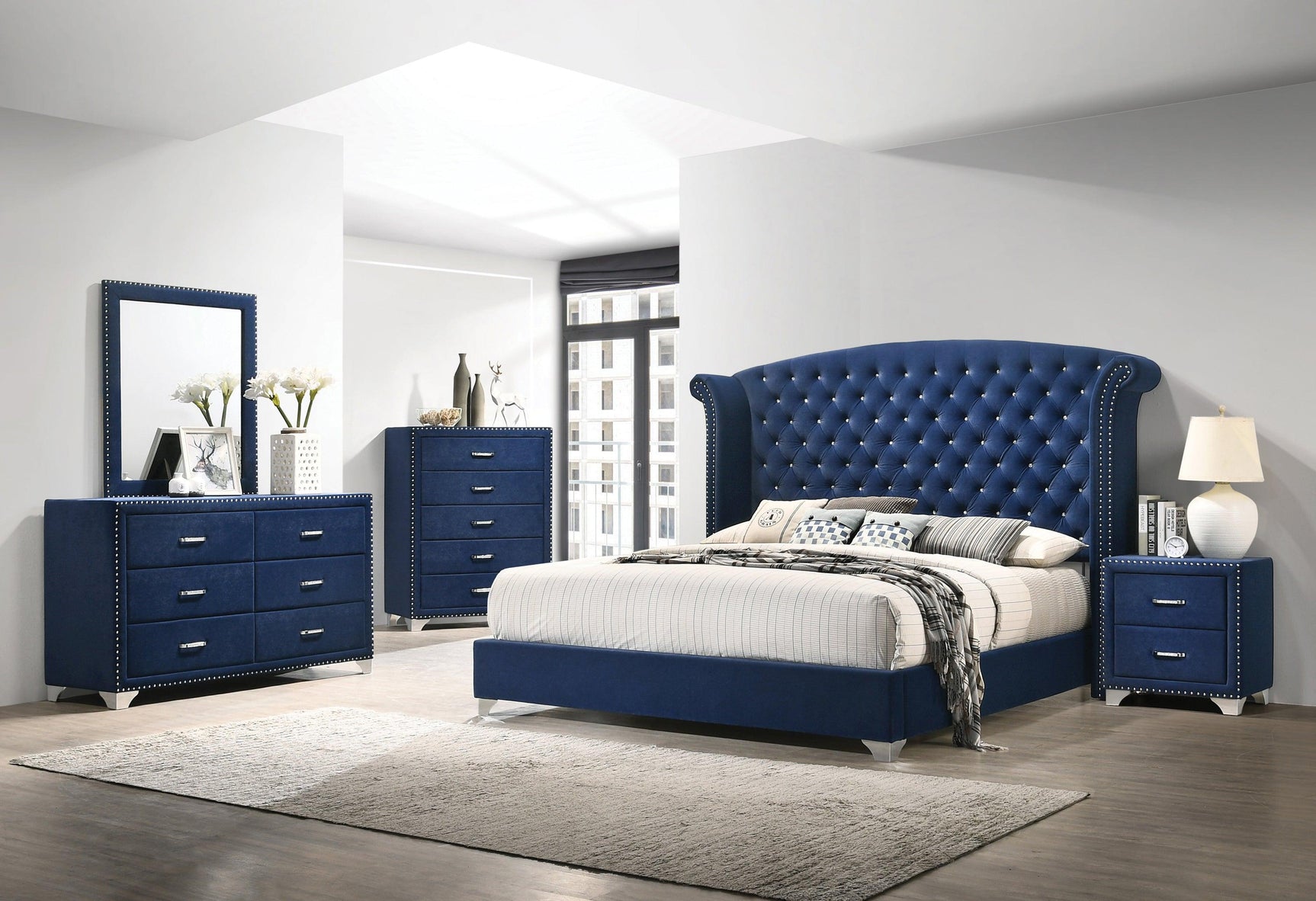 Melody Queen Wingback Upholstered Bed Pacific Blue - Ella Furniture