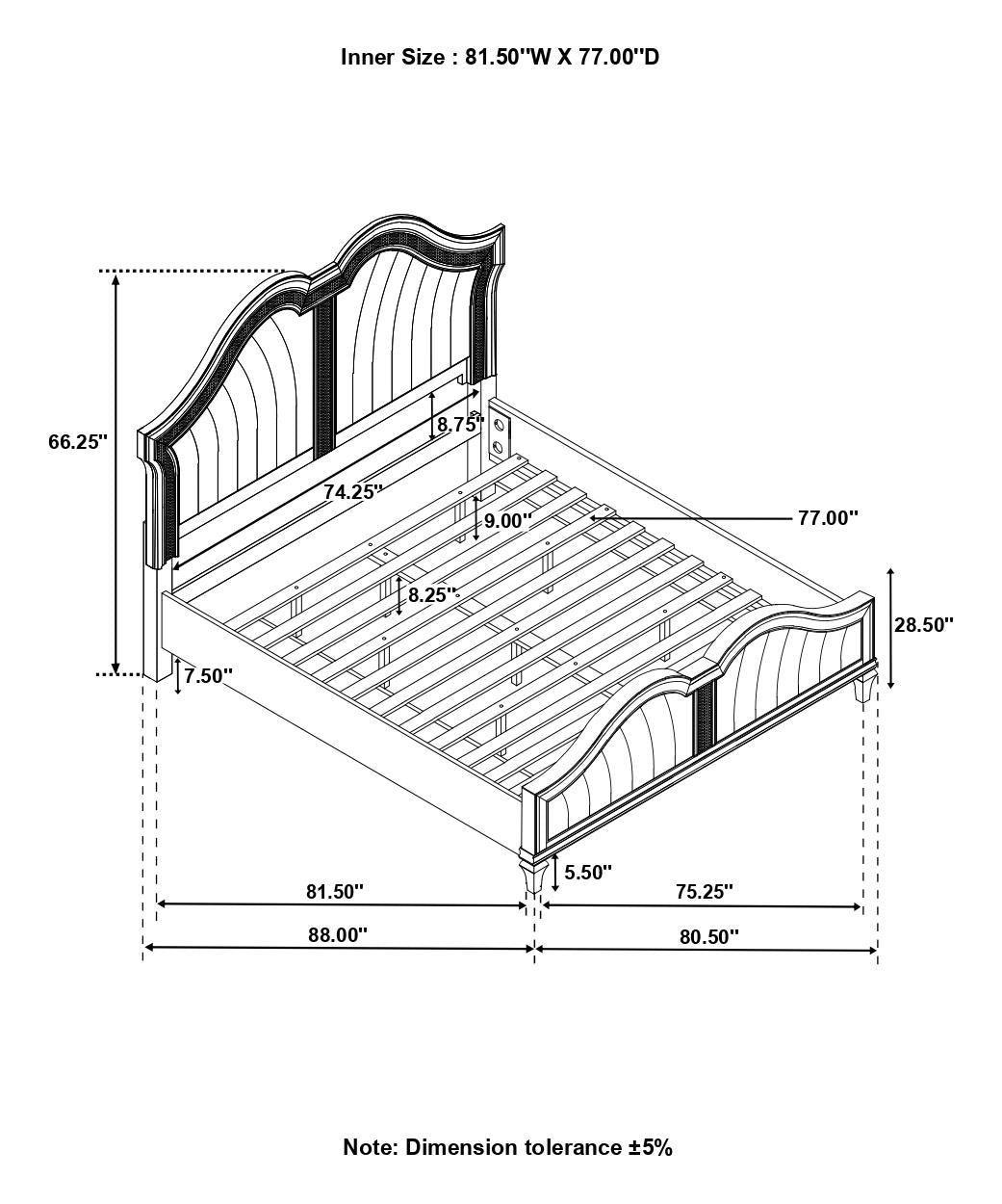 Evangeline Tufted Upholstered Platform Eastern King Bed Ivory And Silver Oak - Ella Furniture