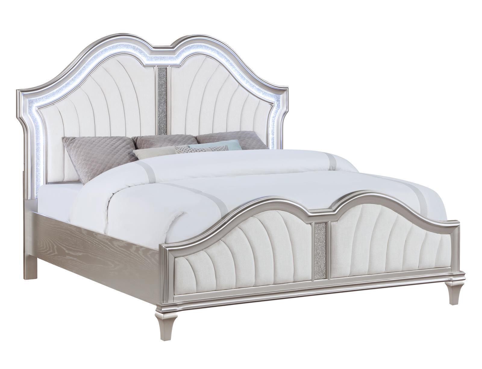 Evangeline Tufted Upholstered Platform Eastern King Bed Ivory And Silver Oak - Ella Furniture