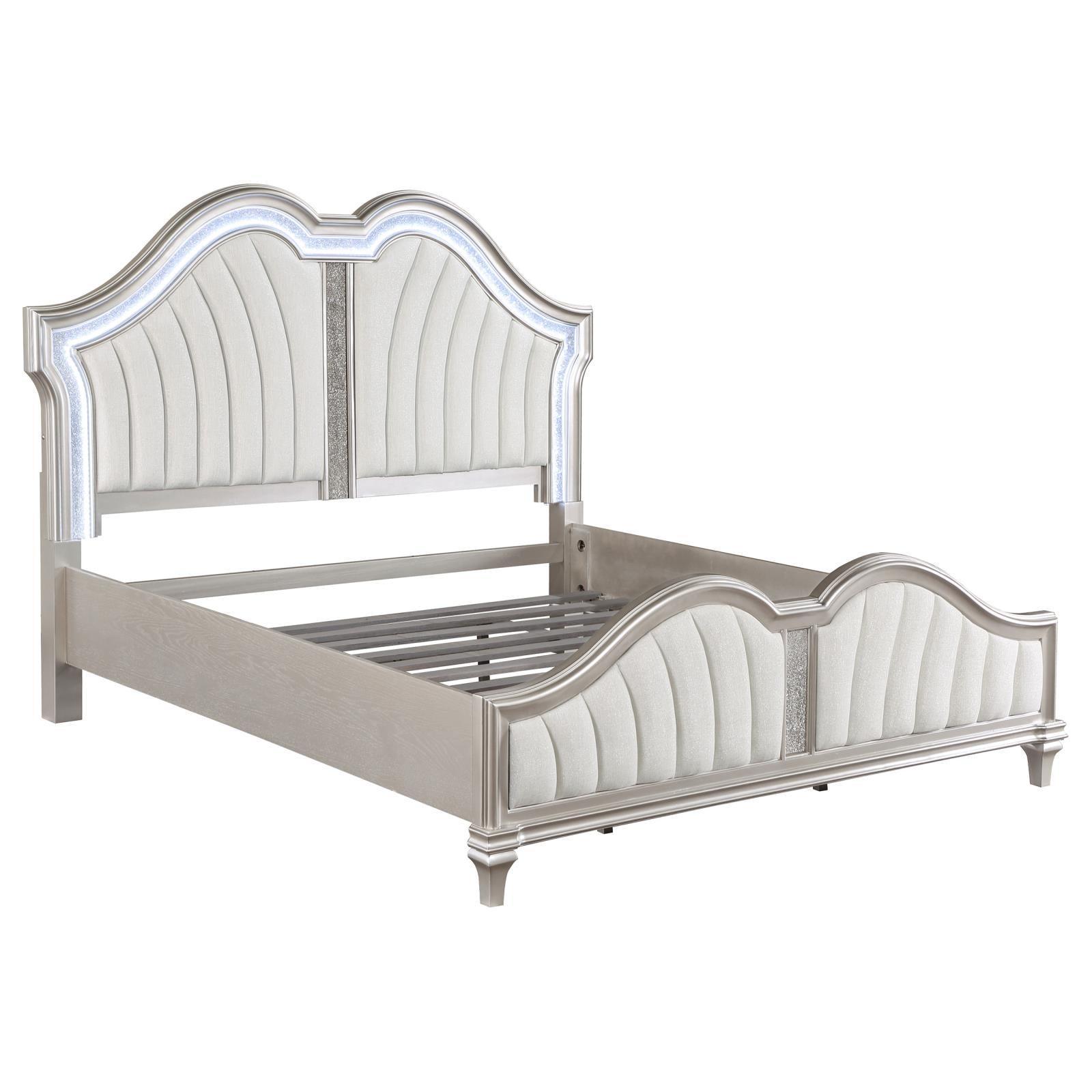 Evangeline Tufted Upholstered Platform Queen Bed Ivory And Silver Oak - Ella Furniture