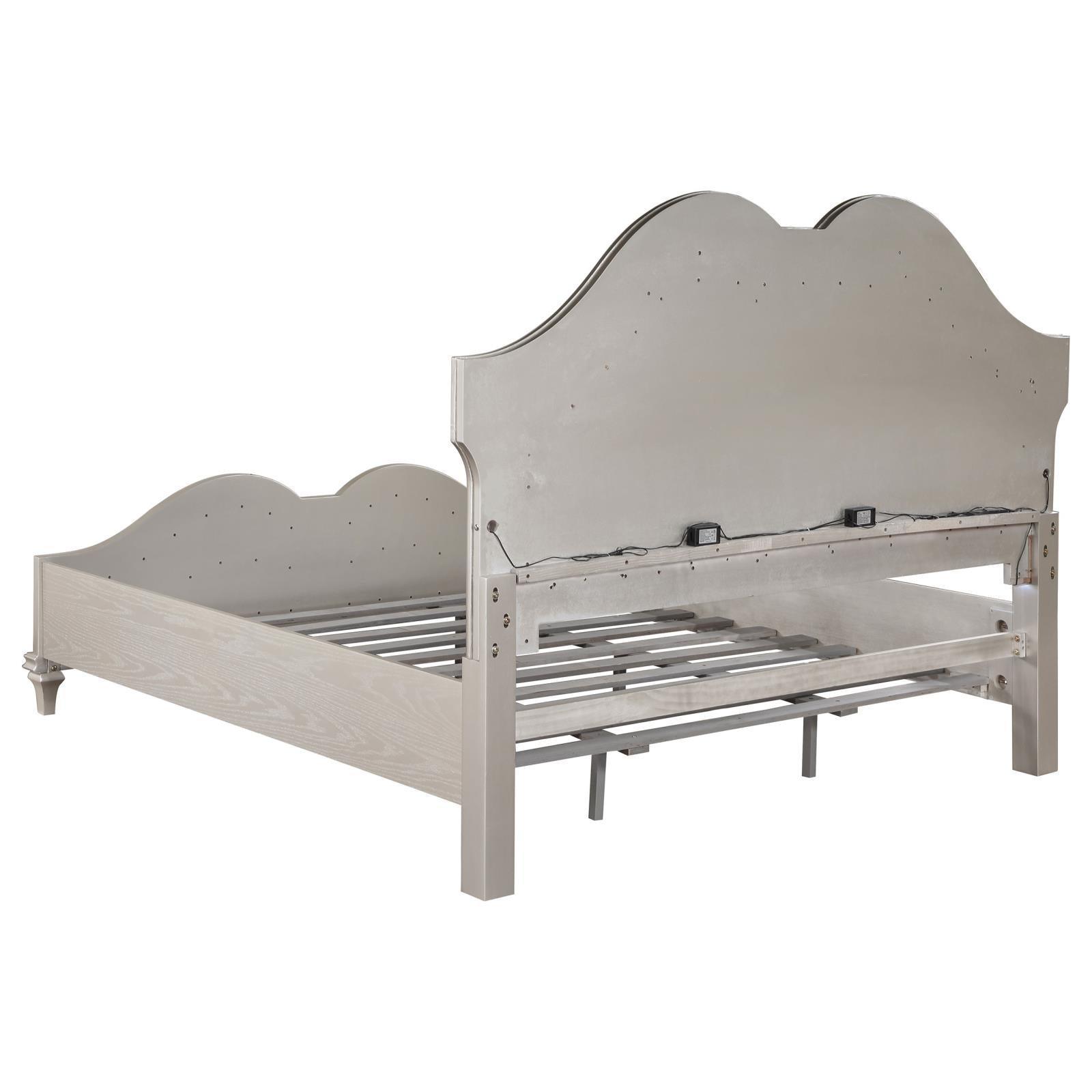 Evangeline Tufted Upholstered Platform Queen Bed Ivory And Silver Oak - Ella Furniture