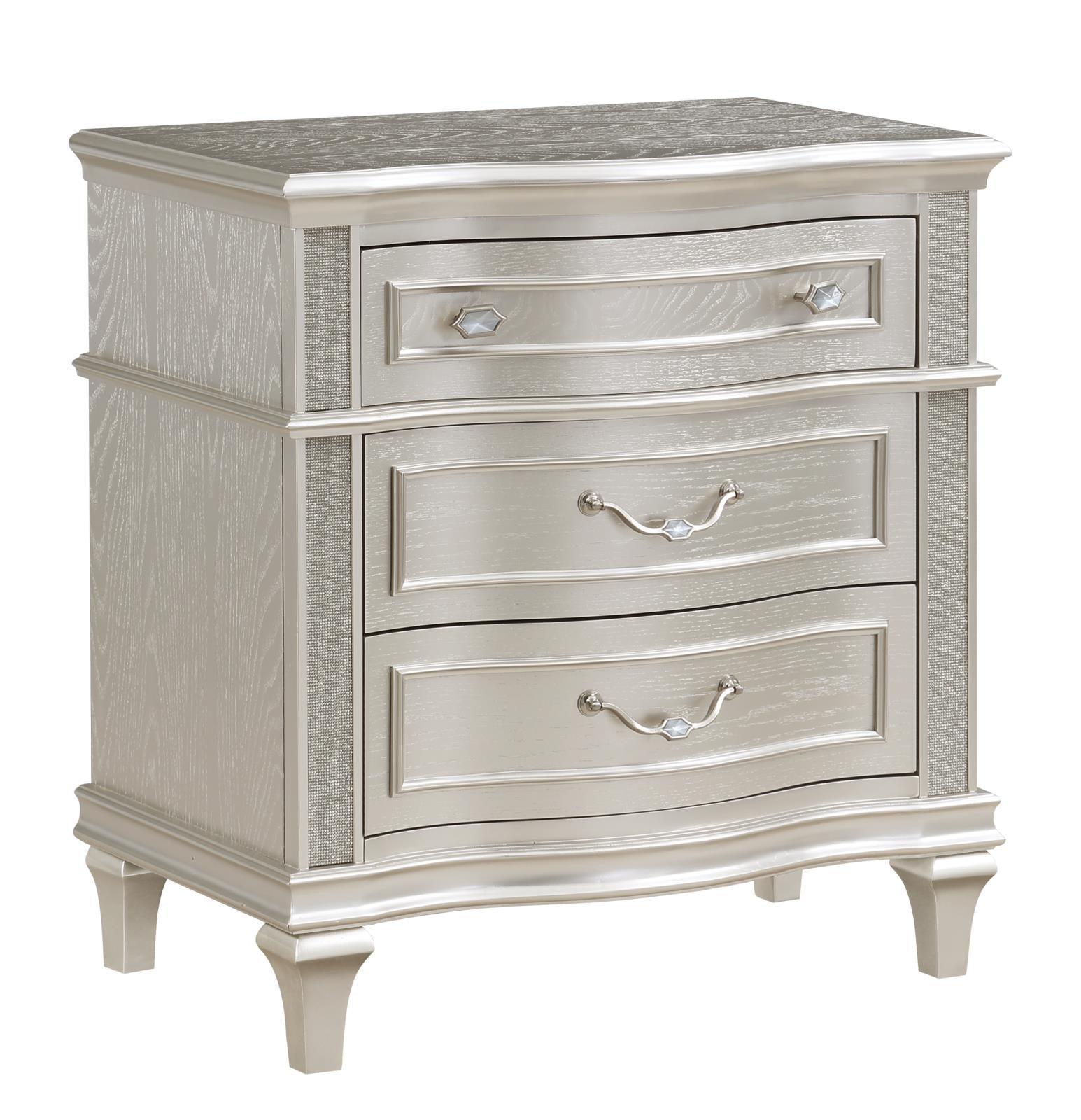 Evangeline 3-Drawer Nightstand Silver Oak - Ella Furniture