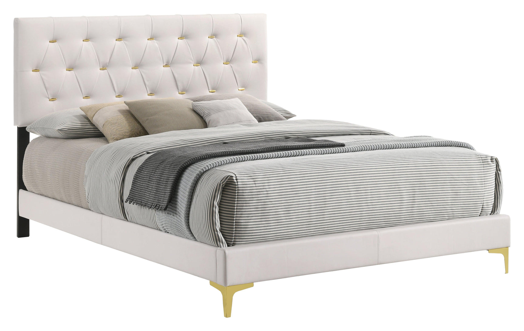 Kendall Tufted Upholstered Panel Eastern King Bed White - Ella Furniture