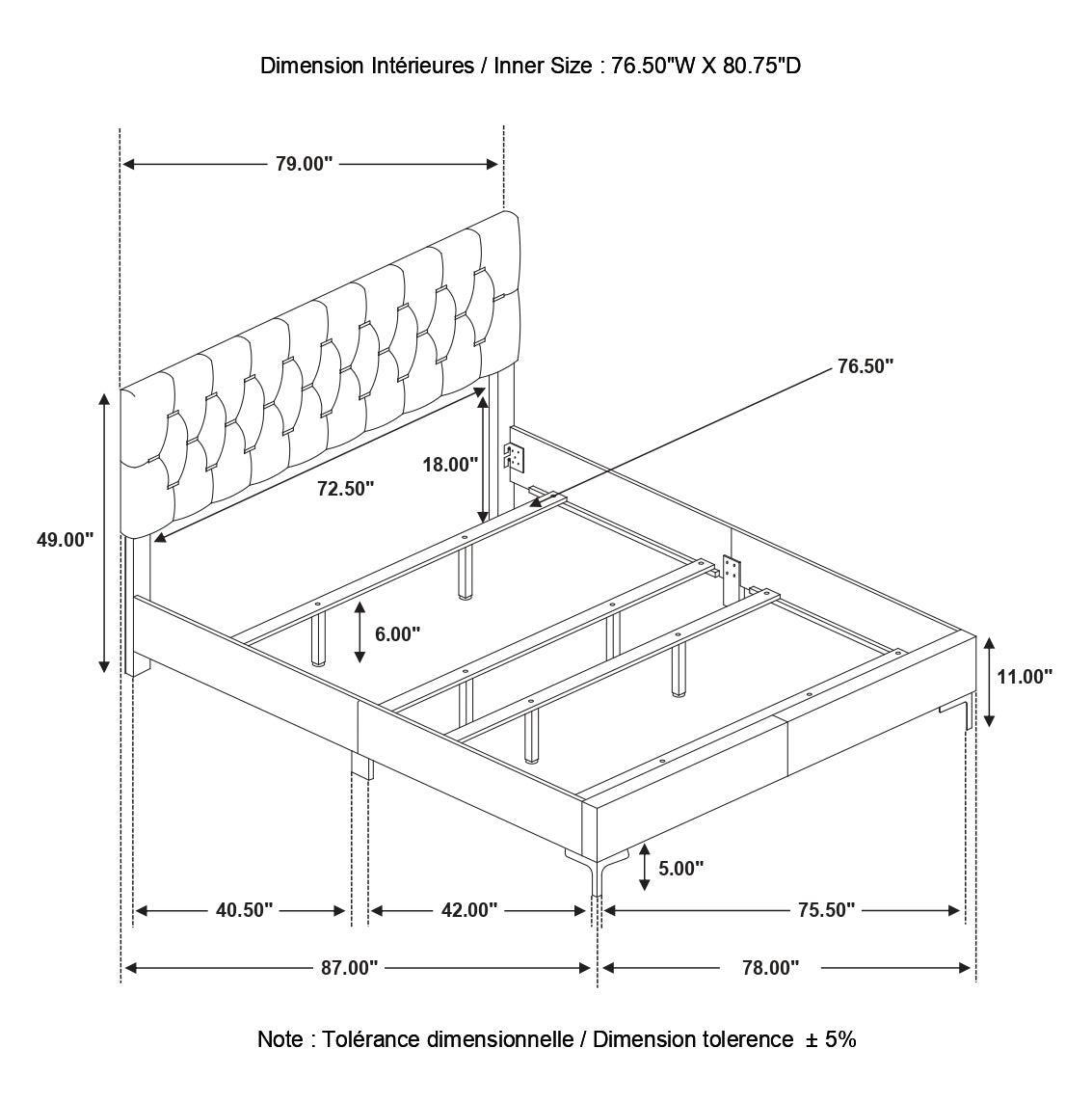 Kendall Tufted Upholstered Panel Eastern King Bed White - Ella Furniture
