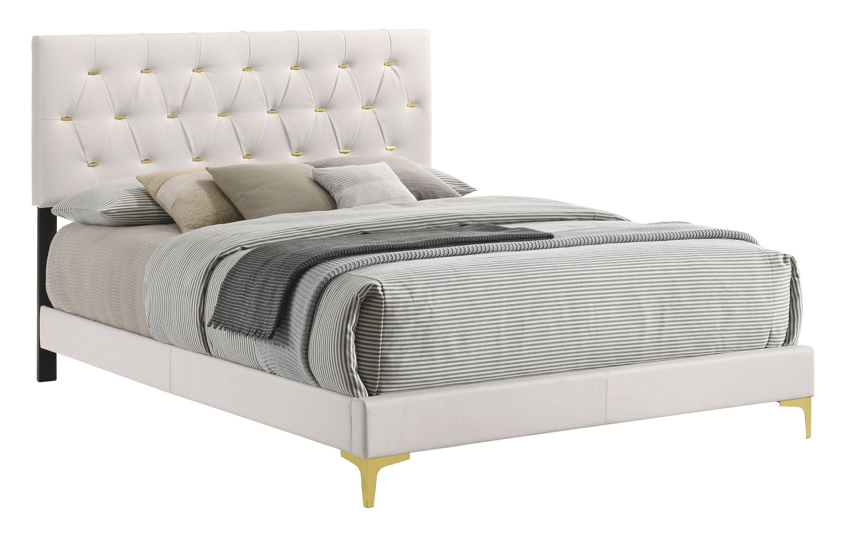 Kendall Tufted Upholstered Panel Queen Bed White - Ella Furniture