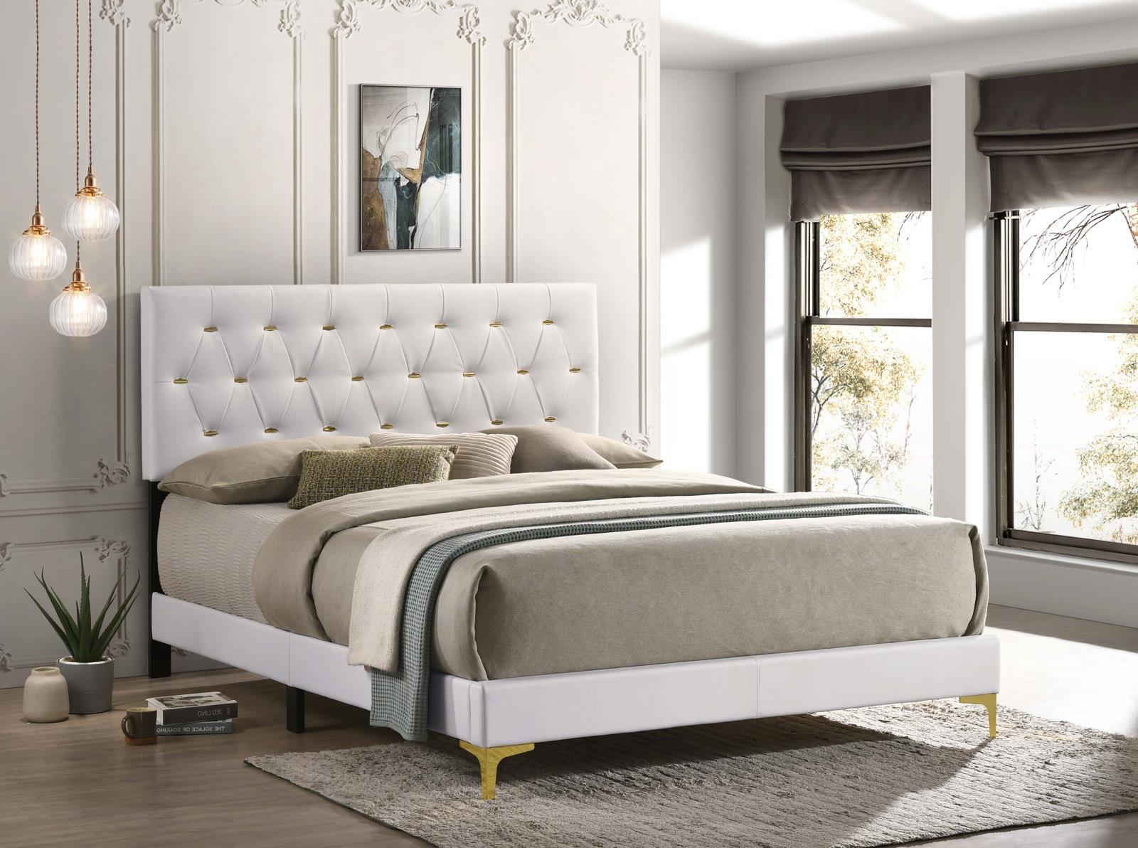 Kendall Tufted Upholstered Panel Queen Bed White - Ella Furniture