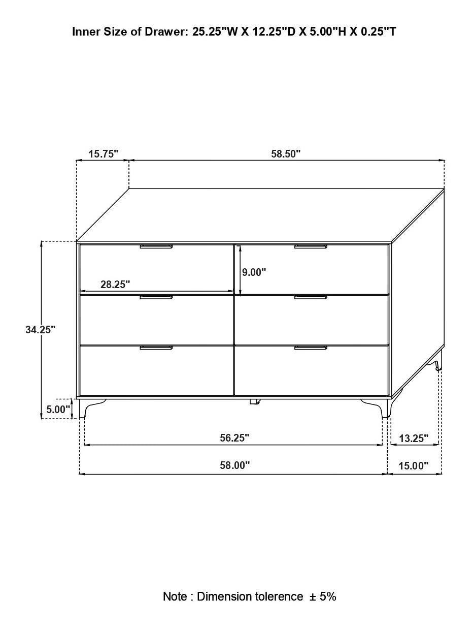 Kendall 6-Drawer Dresser White - Ella Furniture