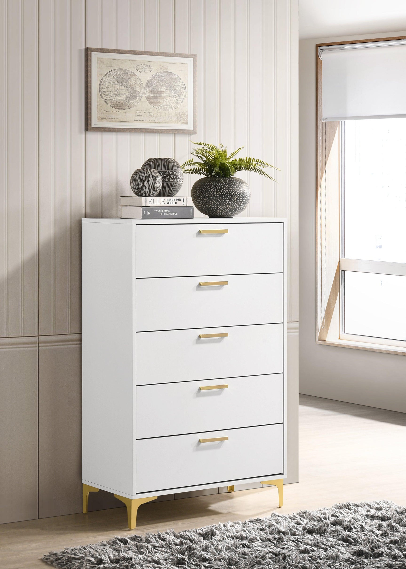 Kendall 5-Drawer Chest White - Ella Furniture