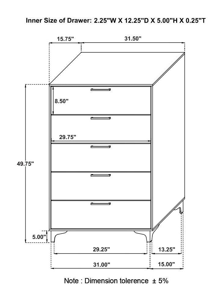 Kendall 5-Drawer Chest White - Ella Furniture