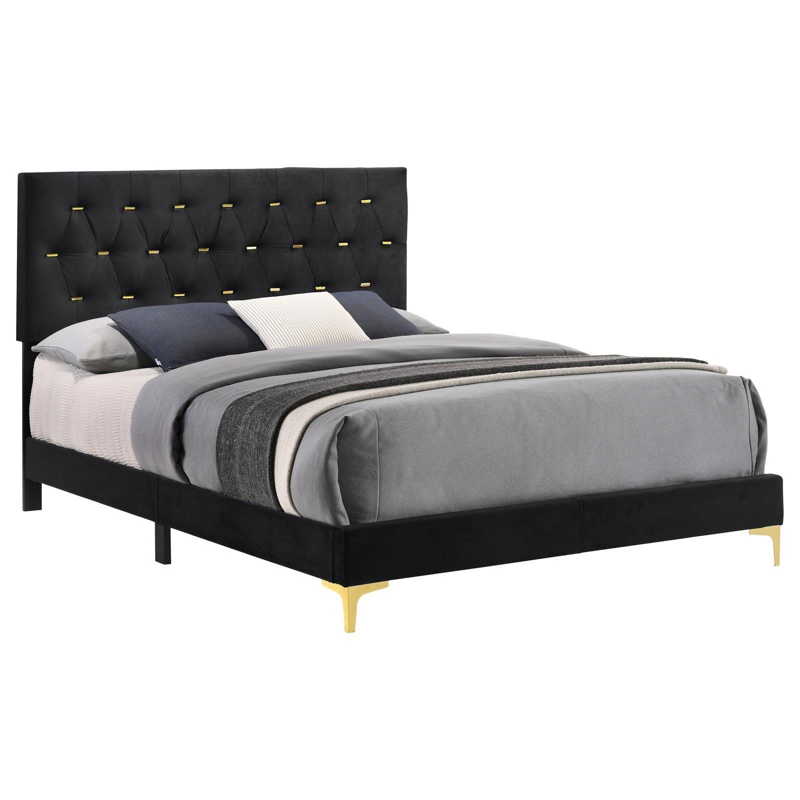 Kendall Tufted Panel Eastern King Bed Black And Gold - Ella Furniture
