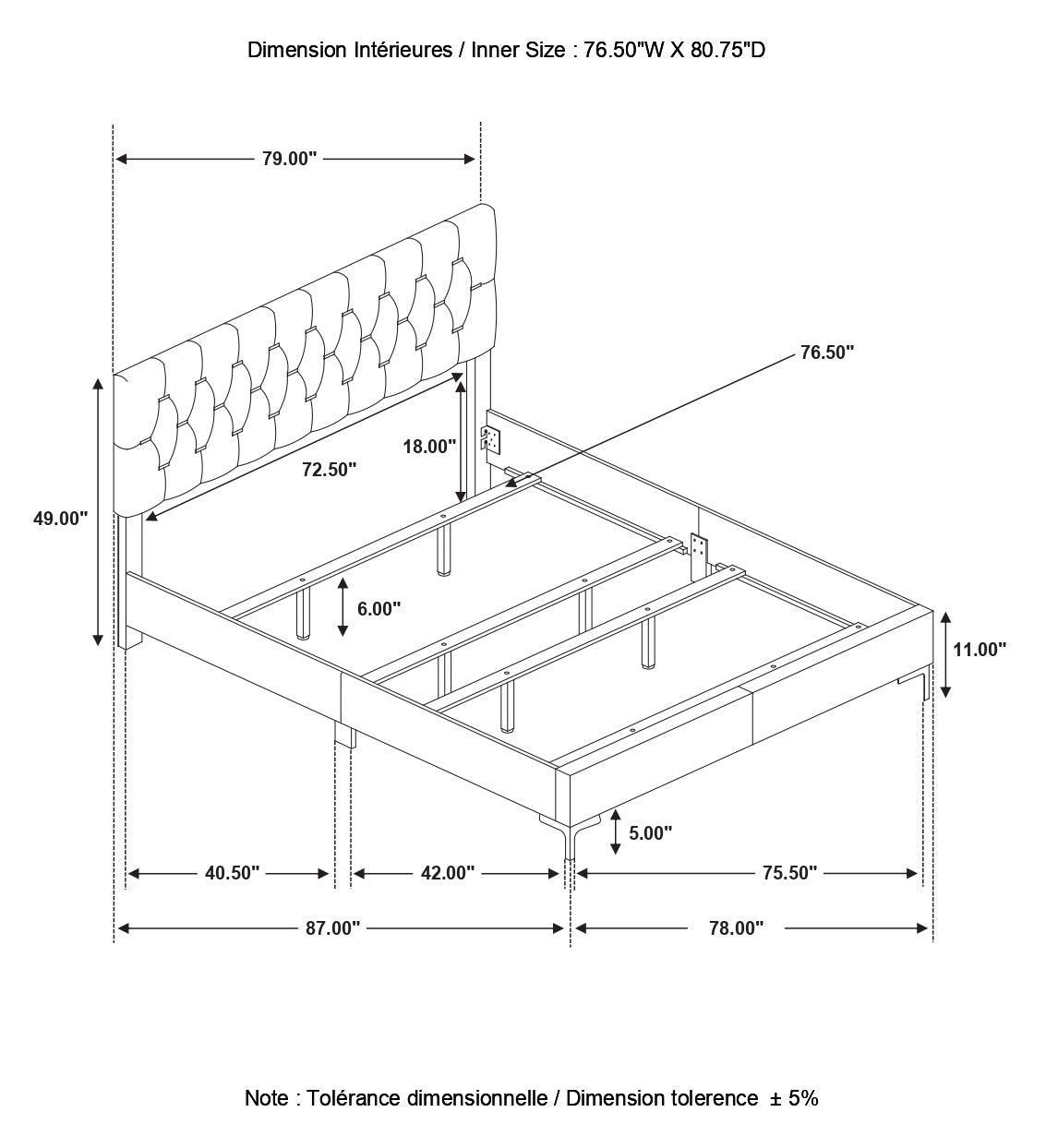 Kendall Tufted Panel Eastern King Bed Black And Gold - Ella Furniture