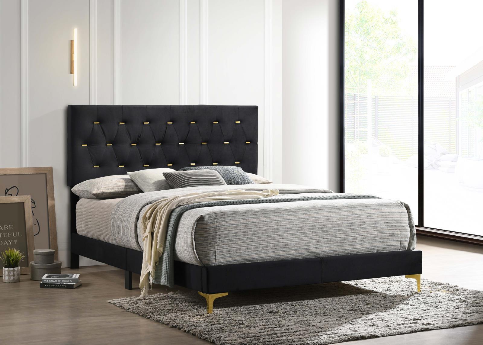 Kendall Tufted Panel Queen Bed Black And Gold - Ella Furniture