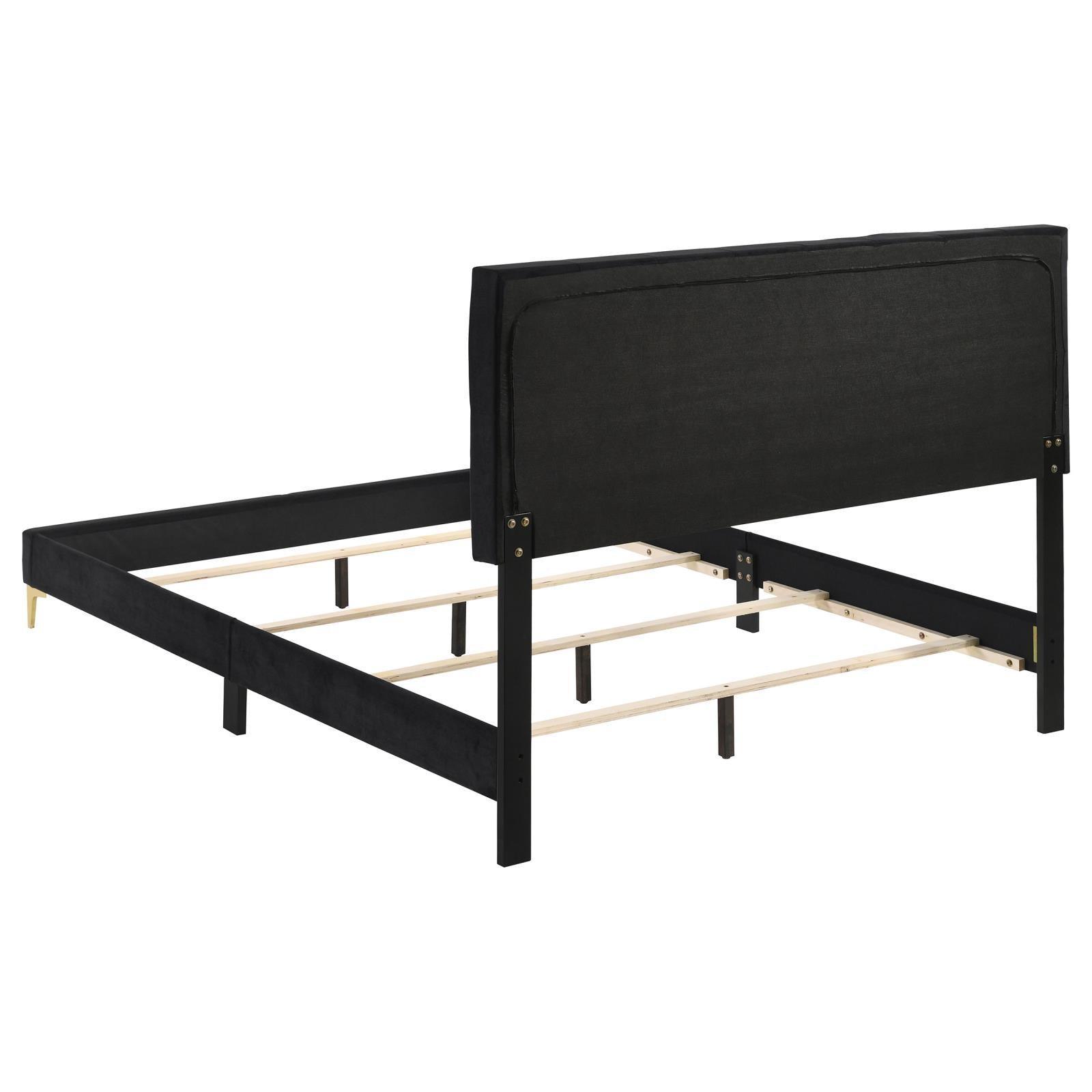Kendall Tufted Panel Queen Bed Black And Gold - Ella Furniture