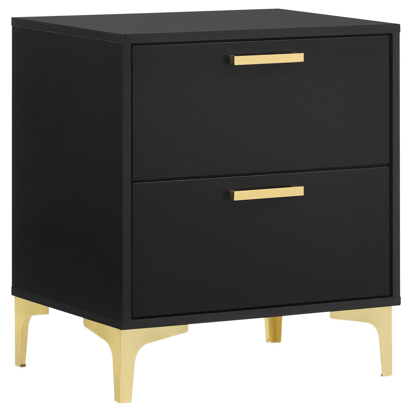 Kendall 2-Drawer Nightstand Black And Gold - Ella Furniture