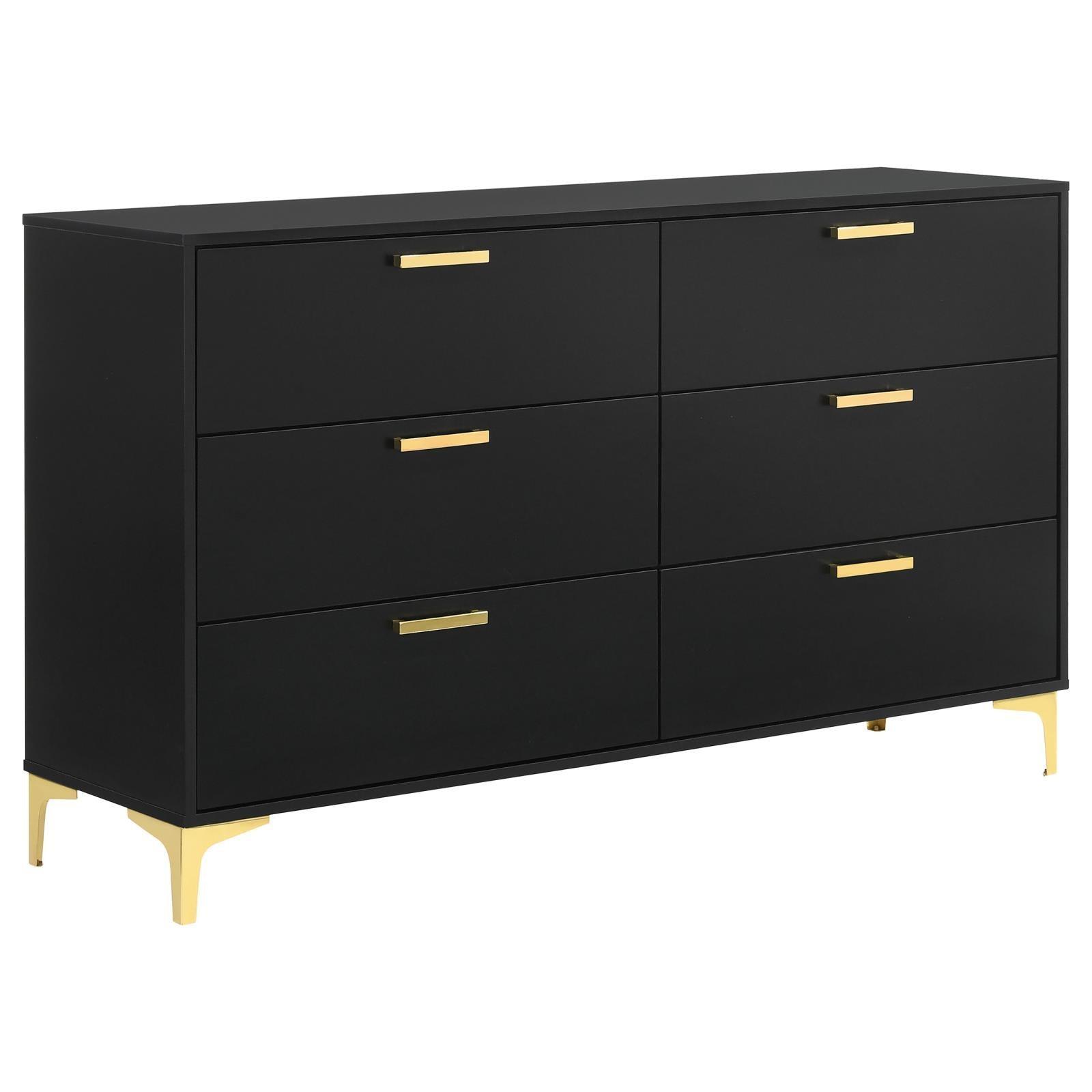 Kendall 6-Drawer Dresser Black And Gold - Ella Furniture