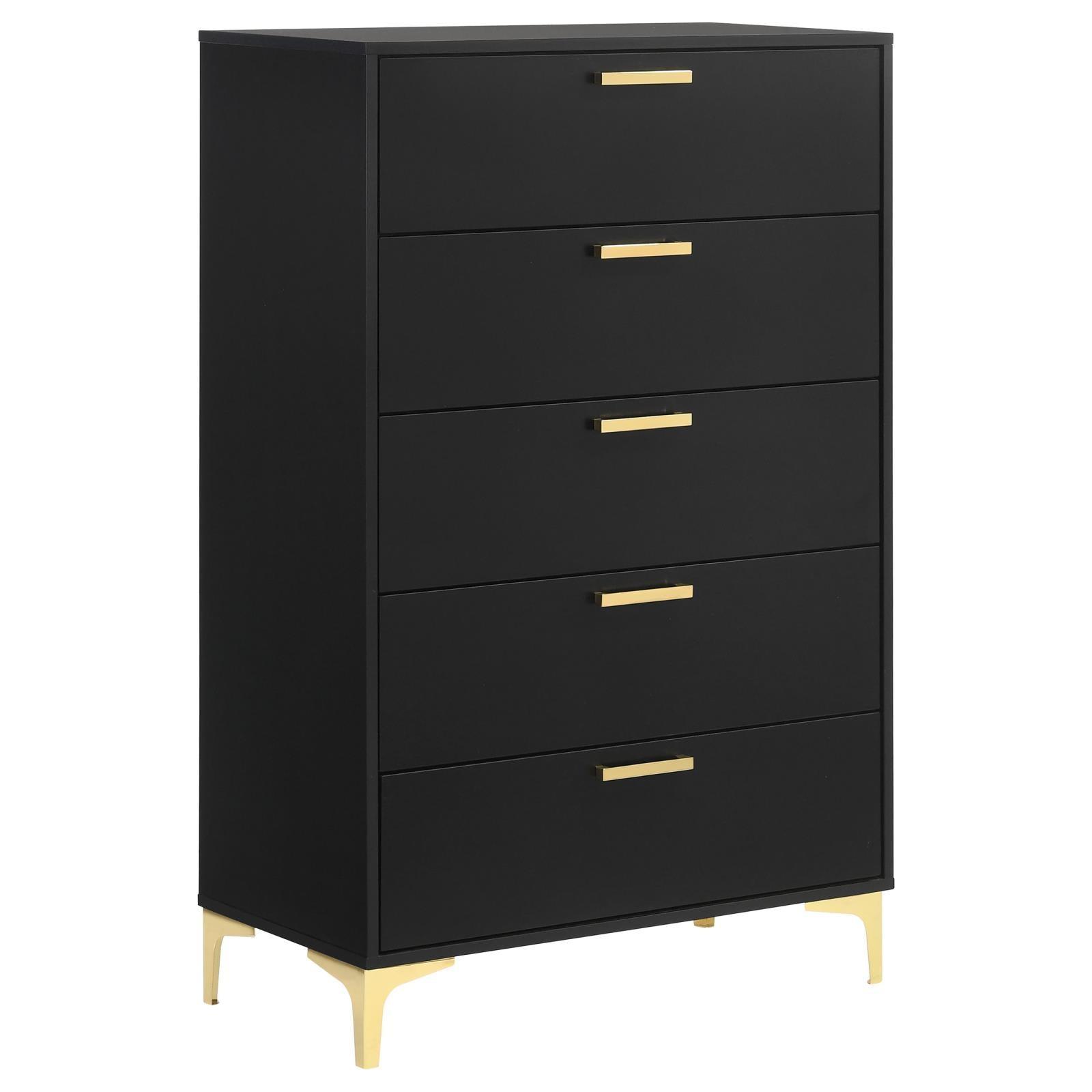Kendall 5-Drawer Chest Black And Gold - Ella Furniture