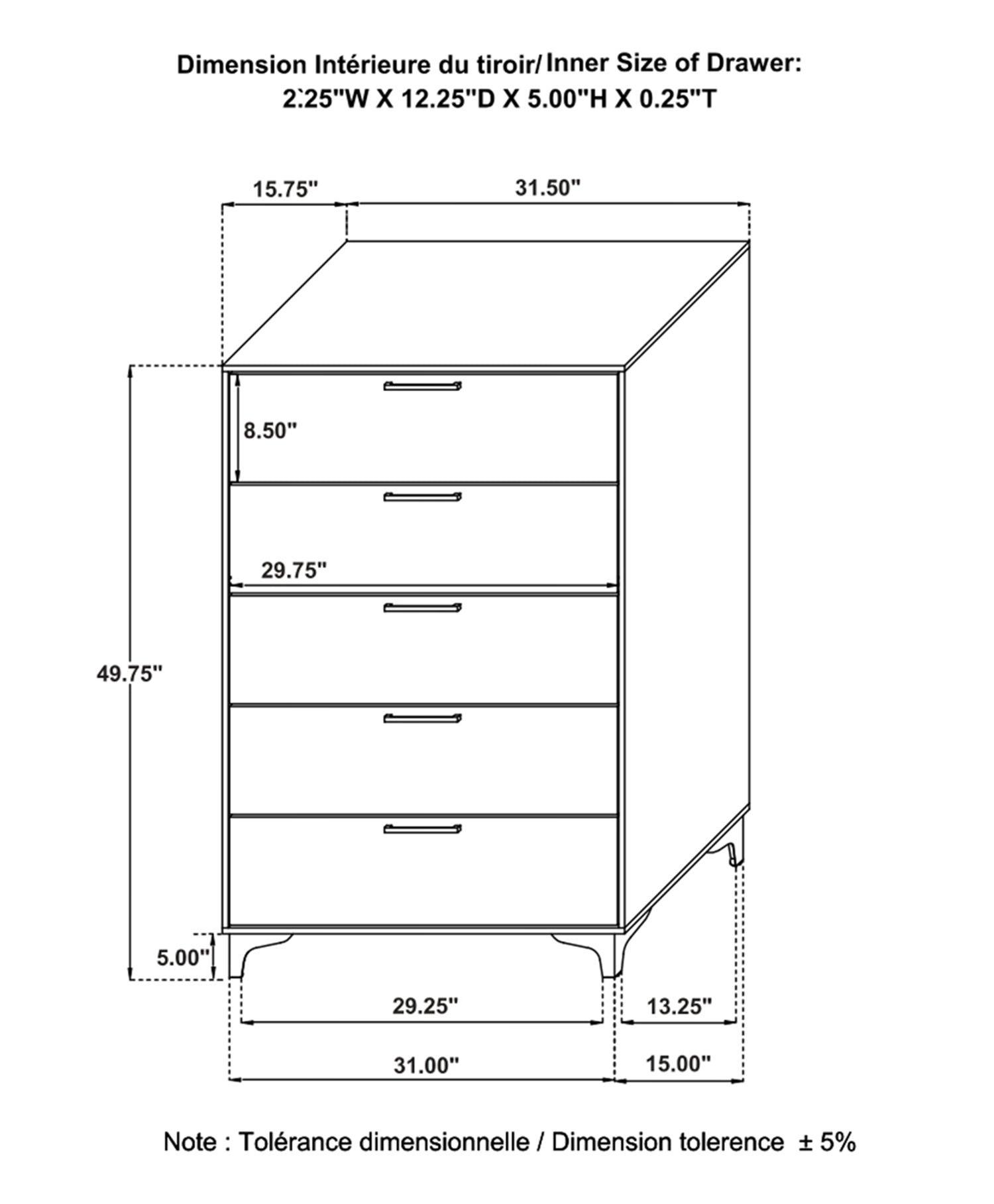Kendall 5-Drawer Chest Black And Gold - Ella Furniture