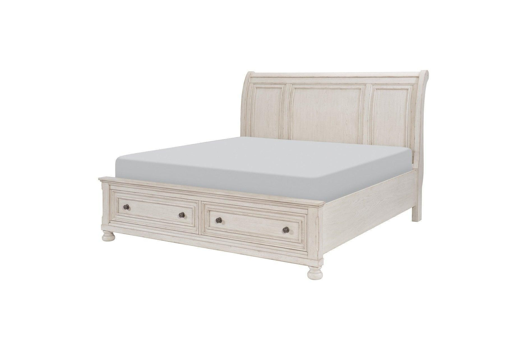 Bethel Antique White Modern Classic Transitional Solid Wood Sleigh Storage Bedroom Set - Ella Furniture