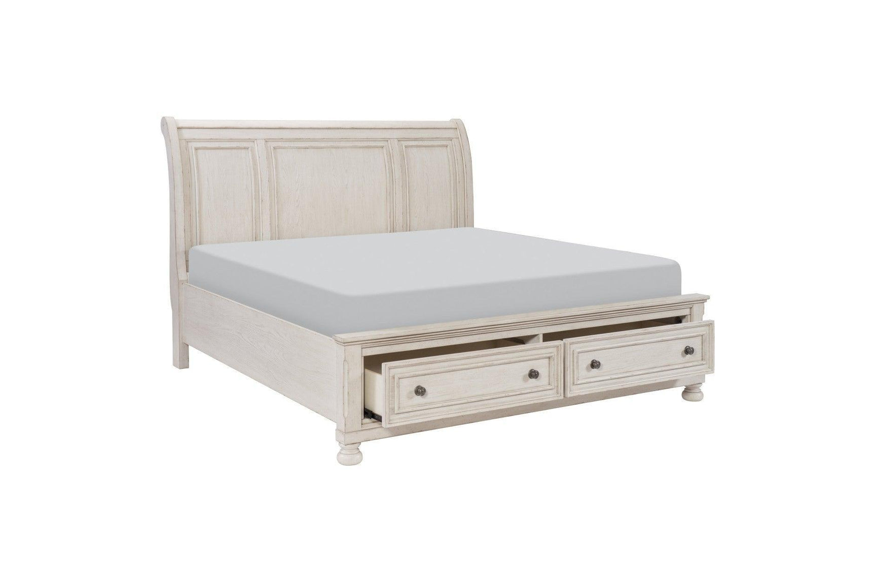 Bethel Antique White Modern Classic Transitional Solid Wood Sleigh Storage Bedroom Set - Ella Furniture