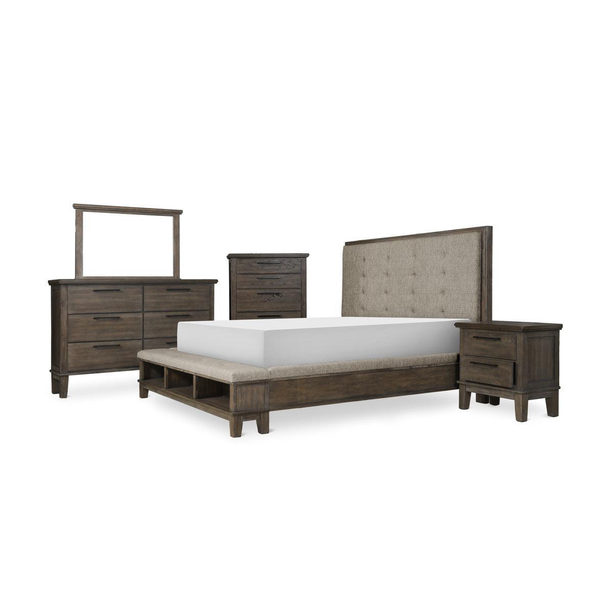 Gray Eastern Modern Traditional Upholstered Tufted Queen Panel Bedroom Set (1Qb,1ns,1dr,1mr,1ch) - Ella Furniture
