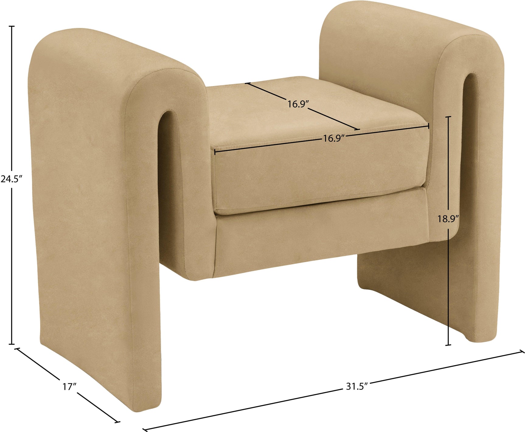 Sloan Camel Velvet 31.5" Bench - Ella Furniture