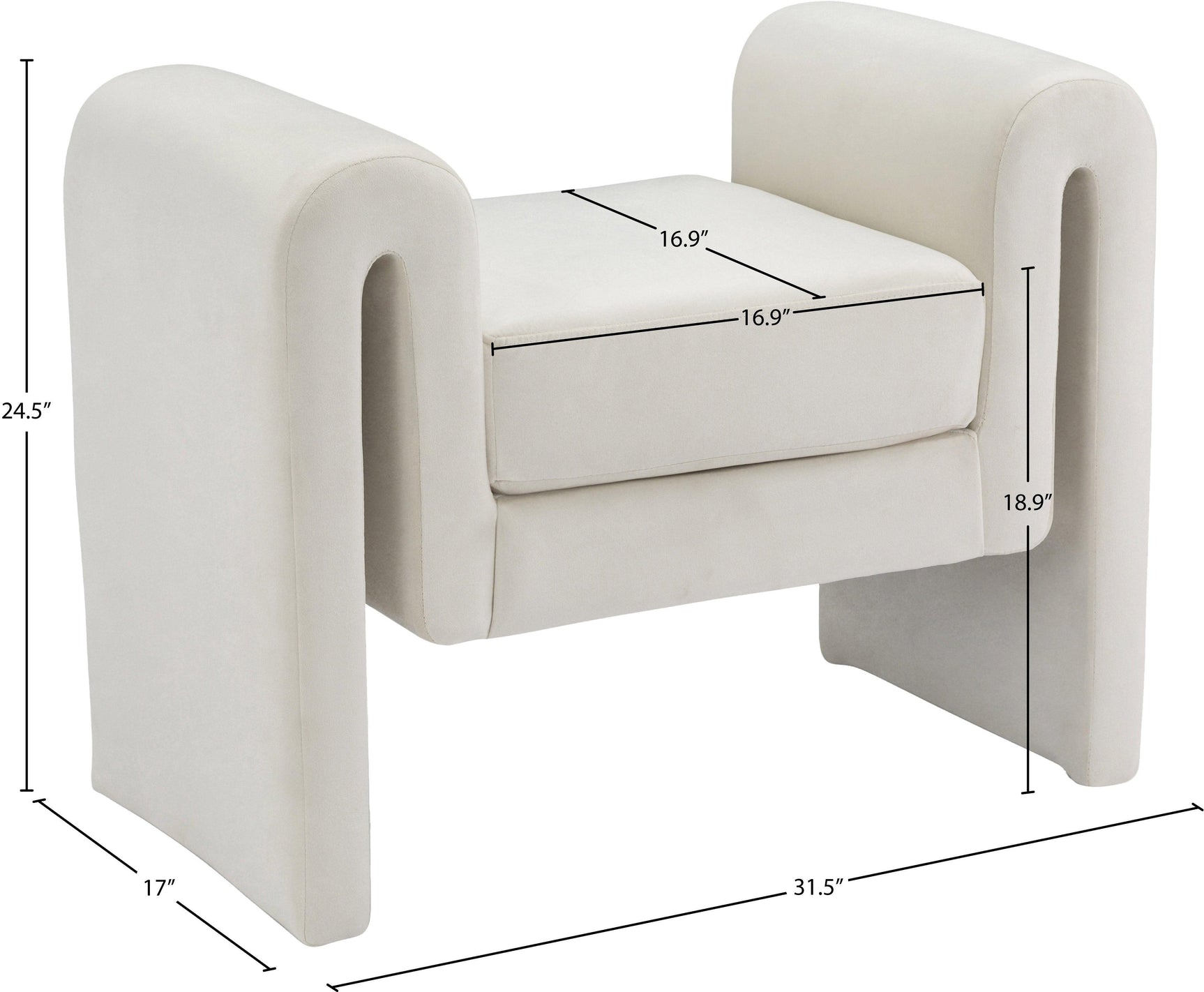 Sloan Cream Velvet 31.5" Bench - Ella Furniture