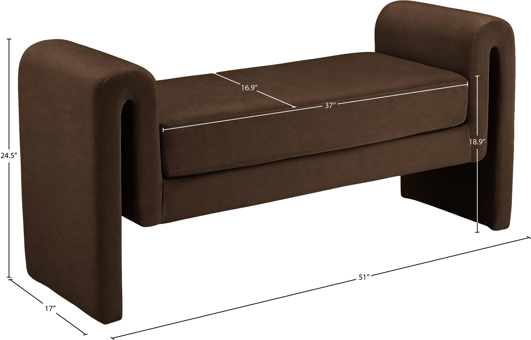 Sloan Brown Velvet 51" Bench - Ella Furniture