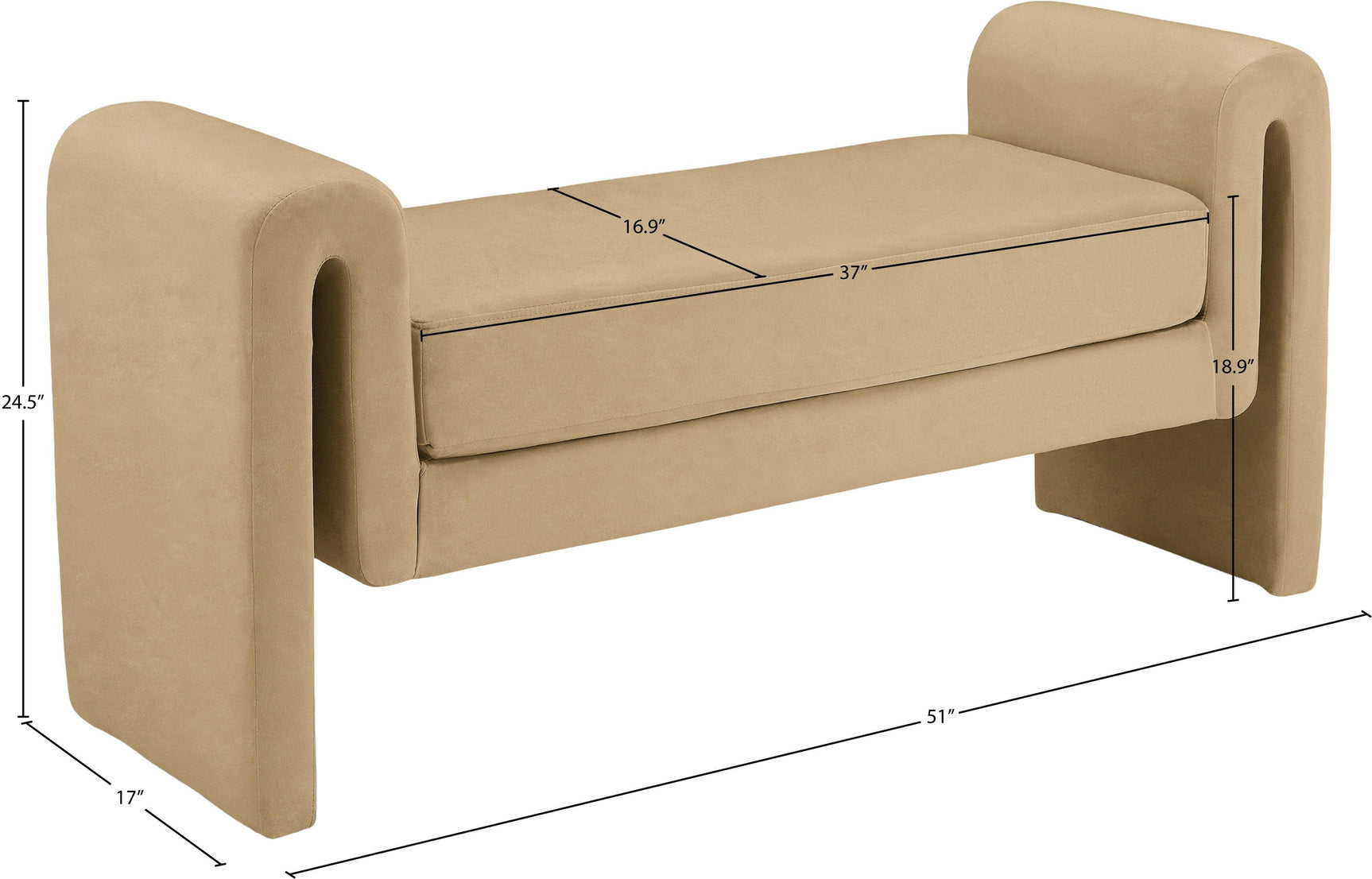 Sloan Camel Velvet 51" Bench - Ella Furniture