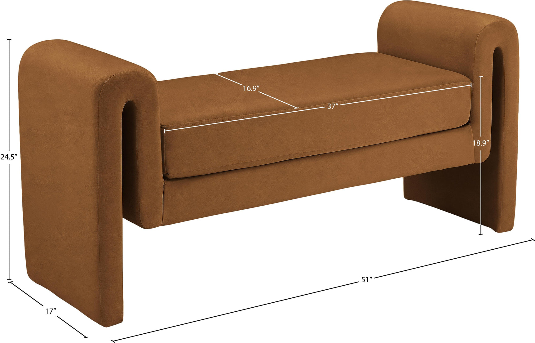 Sloan Saddle Velvet 51" Bench - Ella Furniture