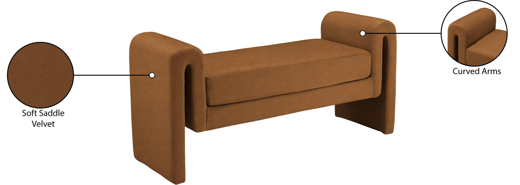 Sloan Saddle Velvet 51" Bench - Ella Furniture