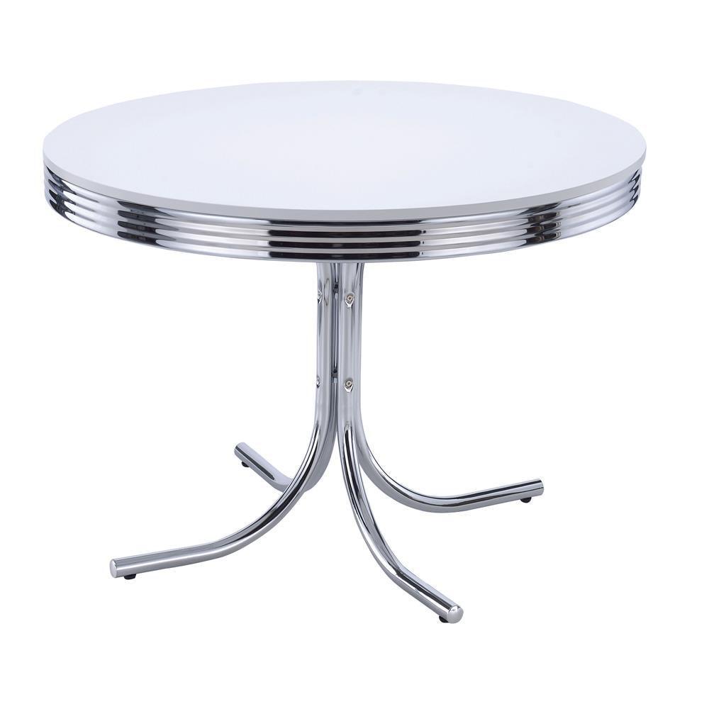 Retro Round Dining Table Glossy White And Chrome - Ella Furniture