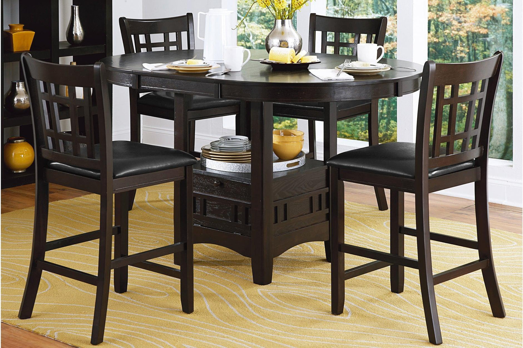Junipero Dark Cherry Traditional Solid Wood Faux Leather Upholstered Seat Oval Dining Room Set - Ella Furniture