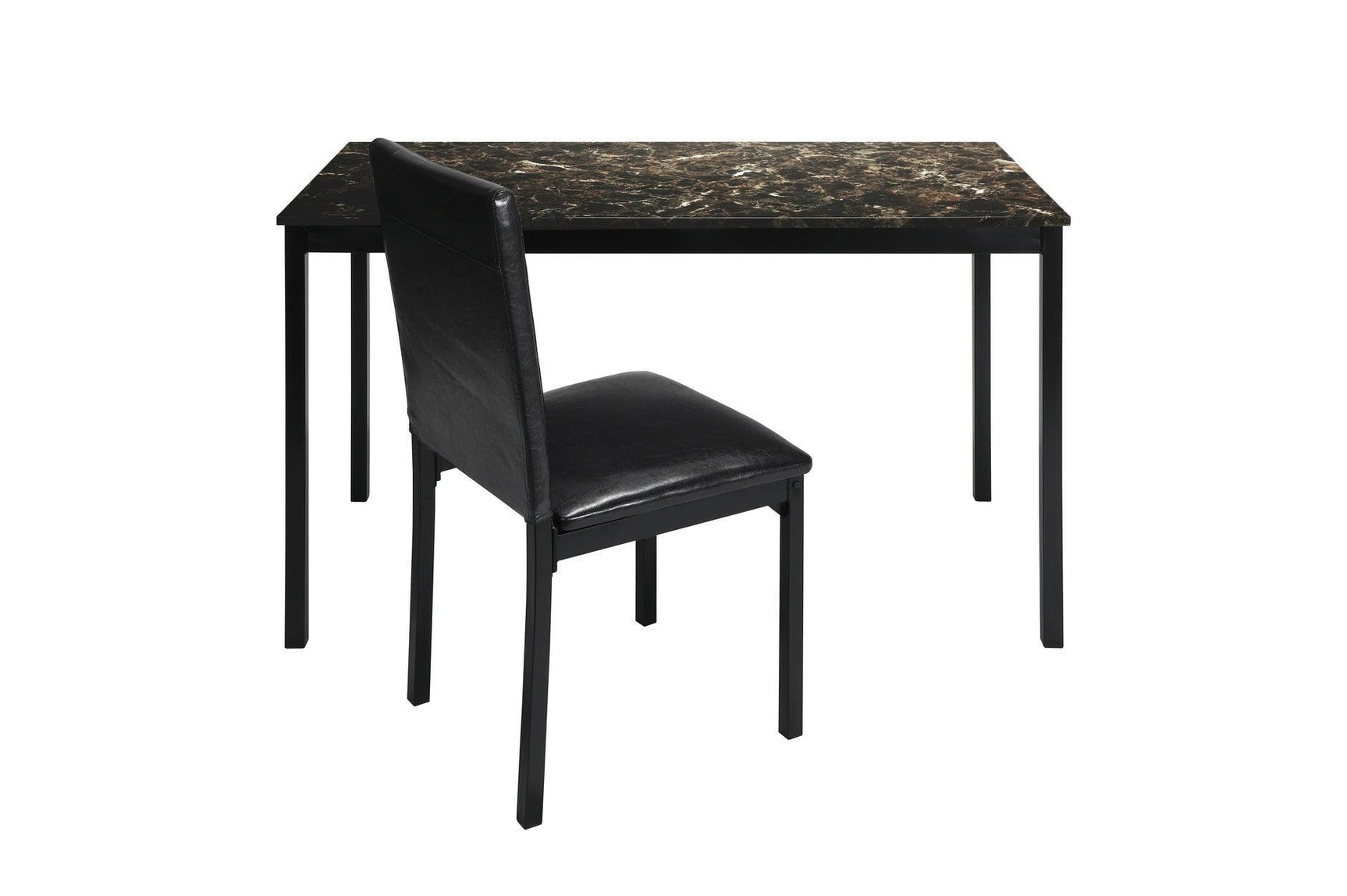 Tempe Dark Brown Modern Contemporary Transitional Faux Marble, Faux Leather Writing Desk And Chair - Ella Furniture
